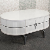 MASUTA CAFEA CU RIFLAJE SI 2 SERTARE, ALB & ARGINTIU - 105X60x47CM